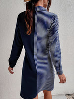 Striped Print Colorblock Belted Shirt Dress