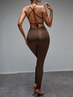 Criss Cross Tie Backless Cut Out Unitard Jumpsuit