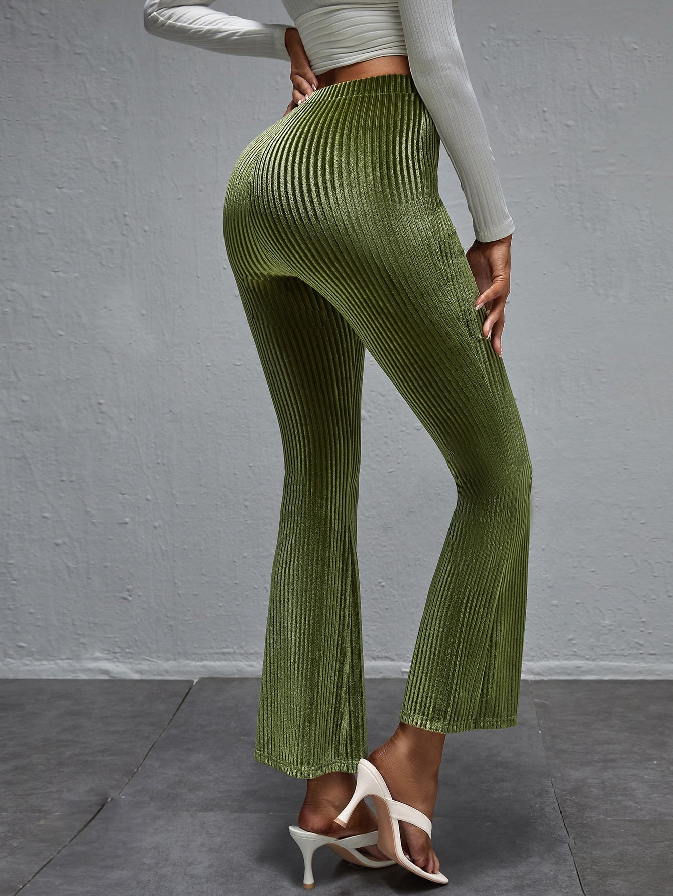 High Waist Velvet Flare Leg Pants