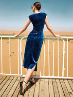 Twist Front Slit Hem Velvet Dress