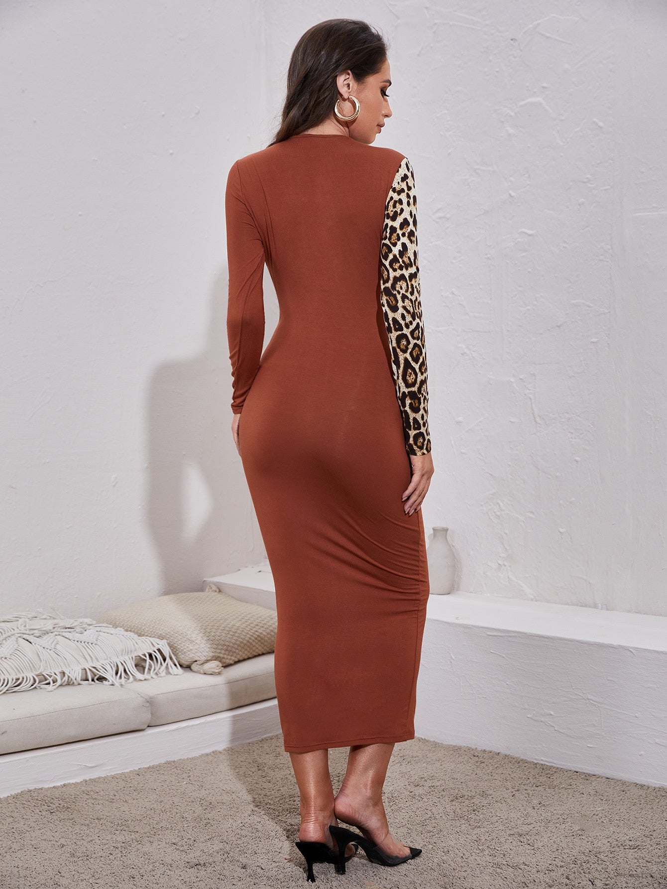 Leopard Cut Out Detail Bodycon Dress