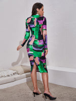 Colorblock Split Hem Back Bodycon Dress