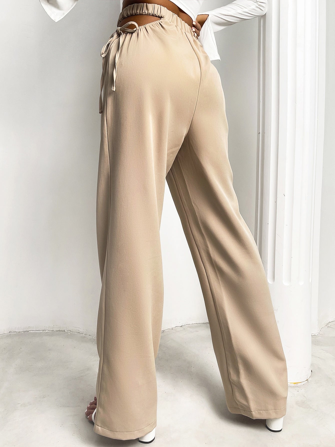 Cut Out Waist Knot Side Wide Leg Pants