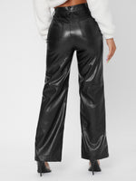 Solid High Waist Straight Leg PU Leather Pants