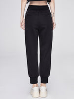 JAZZEVAR Letter Embroidery Knotted Front Sweatpants