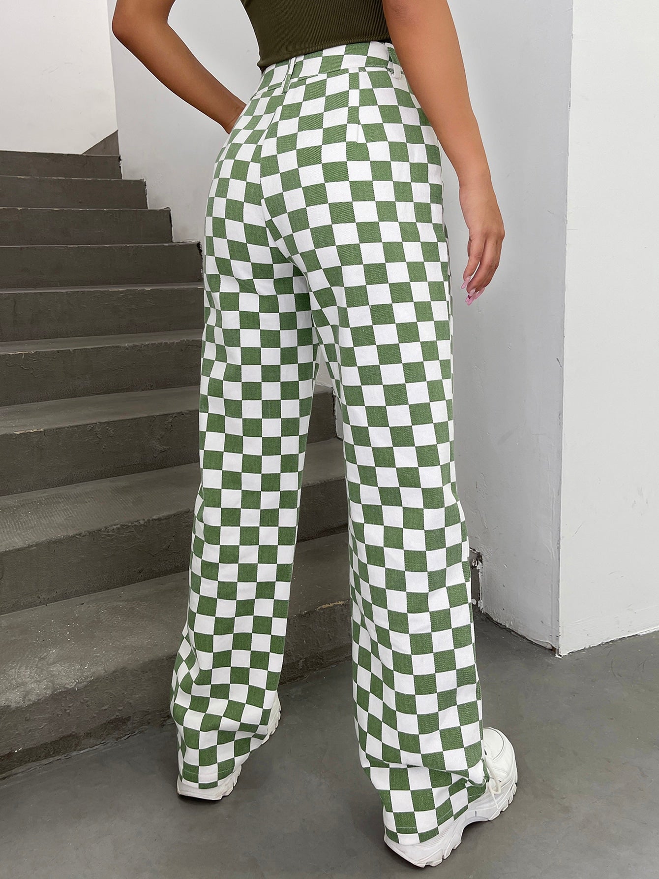 High Waist Checker Pattern Pants