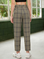 High Waist Plaid Print Pants
