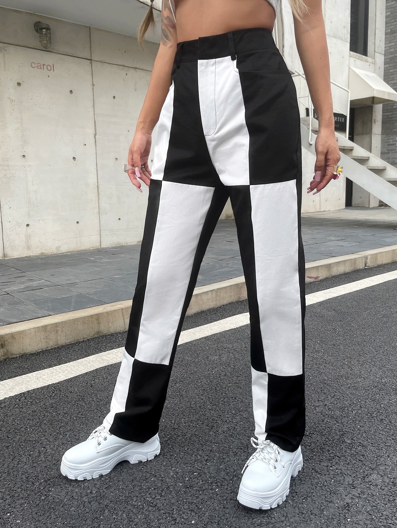 High Waist Two Tone Pants