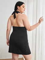 Plus Cross Wrap Tie Backless Halter Dress
