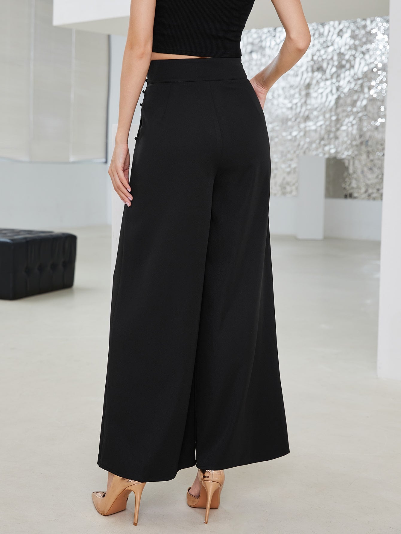 High Waist Double Breasted Wide Leg Pants