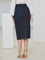 Grid Print Button Detail Skirt