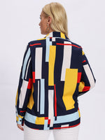 Plus Geo Print Colorblock Blouse