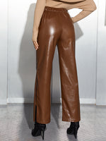 Sollinarry Slant Pocket Split Hem PU Leather Pants