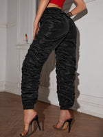 Drawstring Waist Ruched Carrot Pants