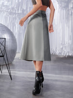Two Tone Single Breasted PU Leather Skirt