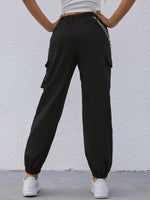 High Waisted Flap Pocket Side Chain Detail Cargo Pants