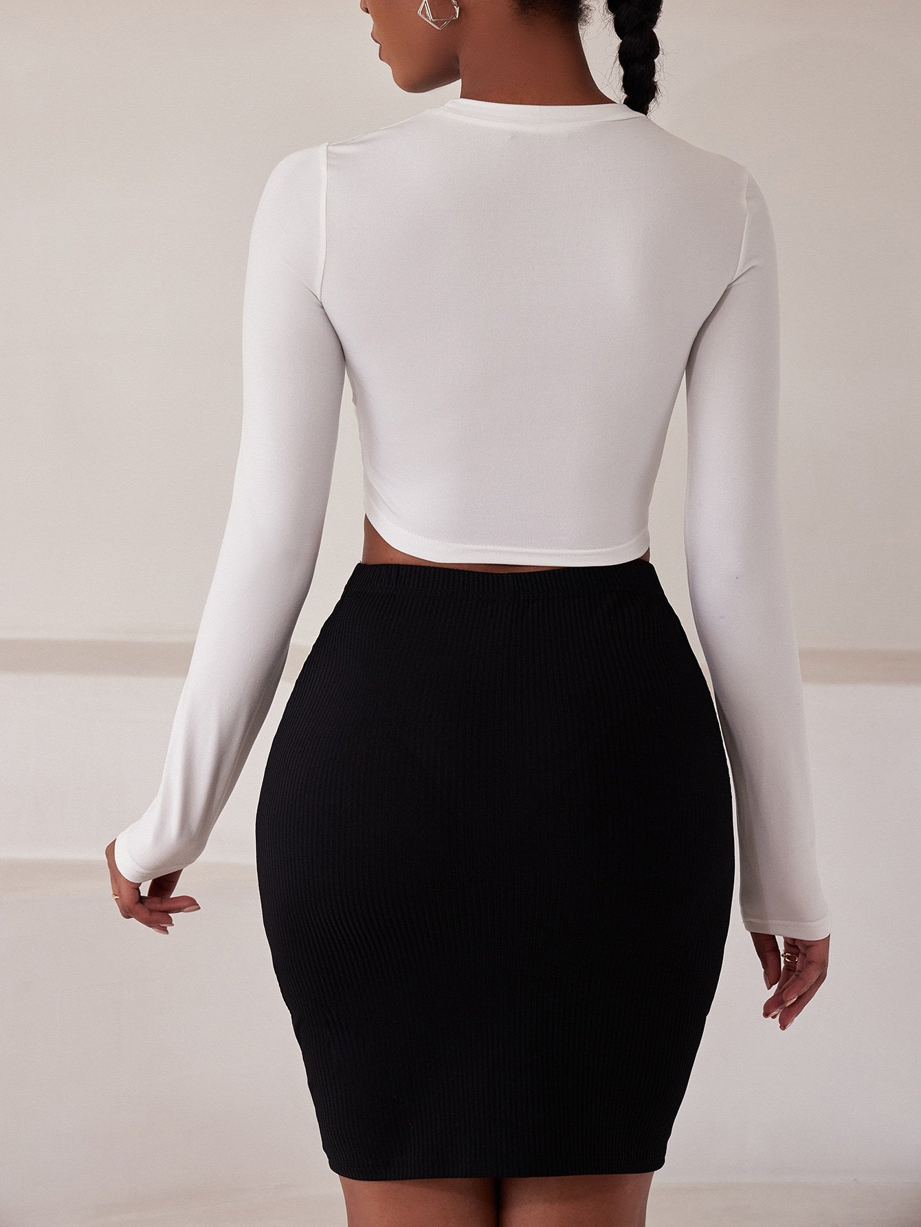 Ruched Drawstring Front Bodycon Skirt