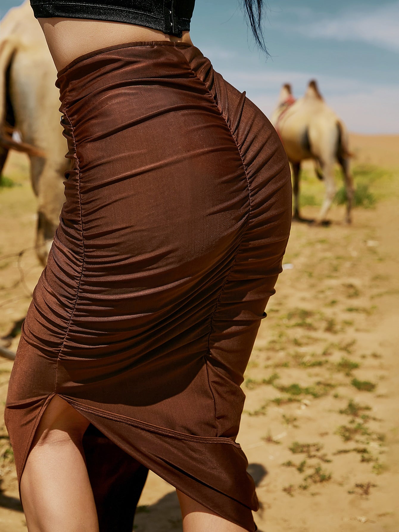 Ruched Split Thigh Skirt