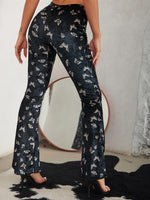 Double Crazy High Waist Butterfly Pattern Velvet Flare Leg Pants