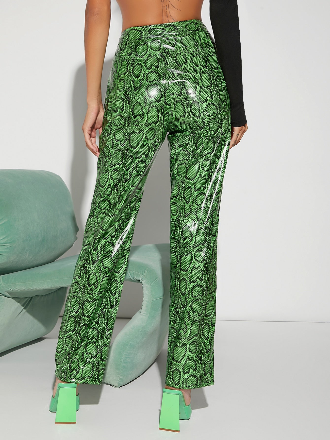Snakeskin Pattern PU Leather Pants