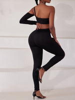Asymmetrical Neck Ring Linked Cut Out Unitard Jumpsuit