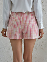 Button Detail Plaid Tweed Shorts
