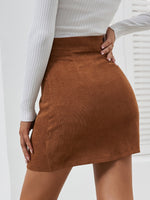 Solid Button Front Corduroy Skirt