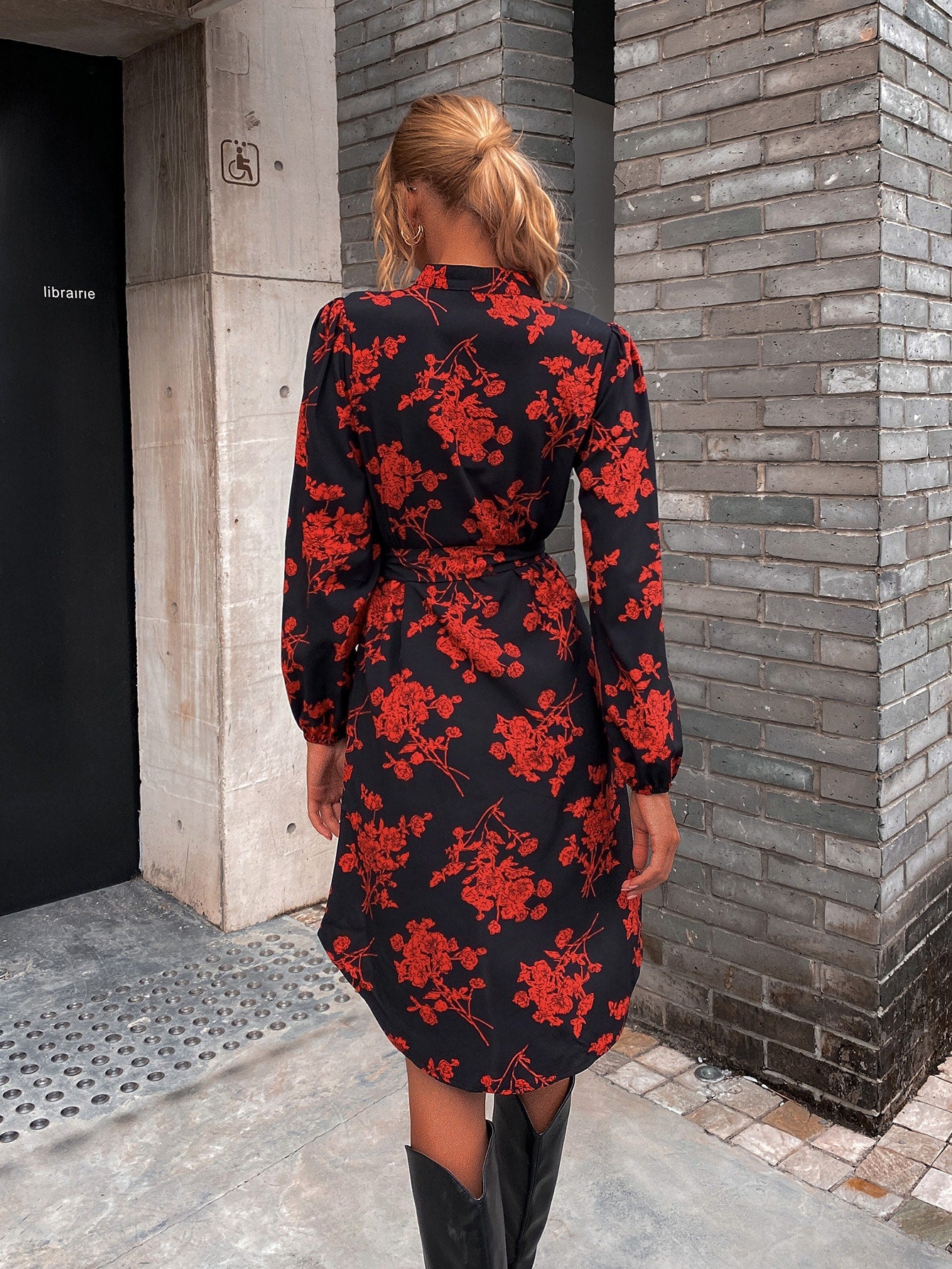 Notched Neck Floral Print Dress