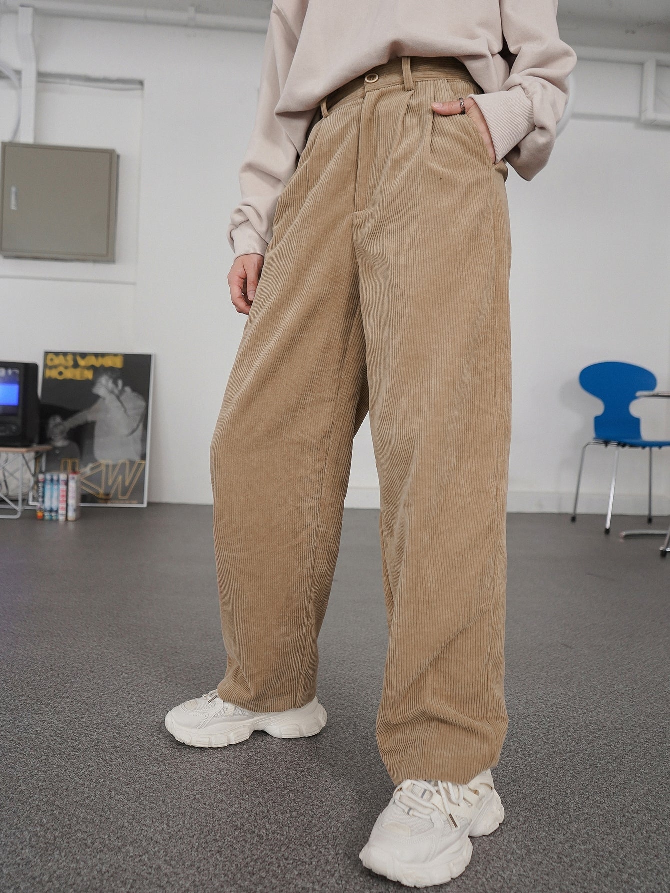 Corduroy Slant Pocket Straight Leg Pants