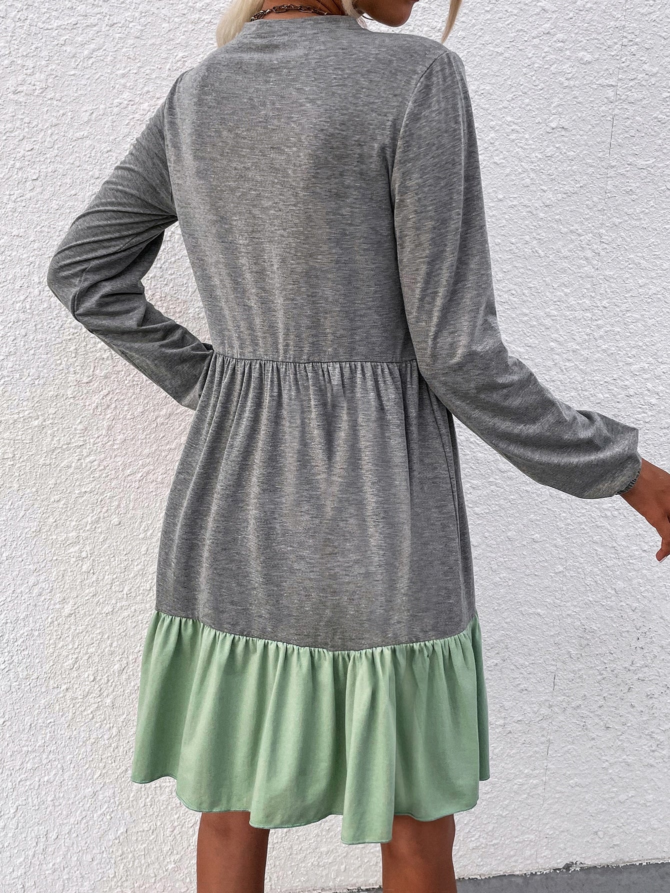 Two Tone Ruffle Hem Dress