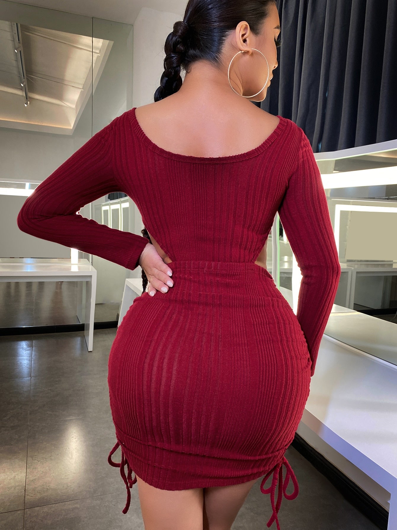 Scoop Neck Cut Out Waist Bodycon Dress