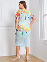 Plus Ink Print Tulip Hem Dress