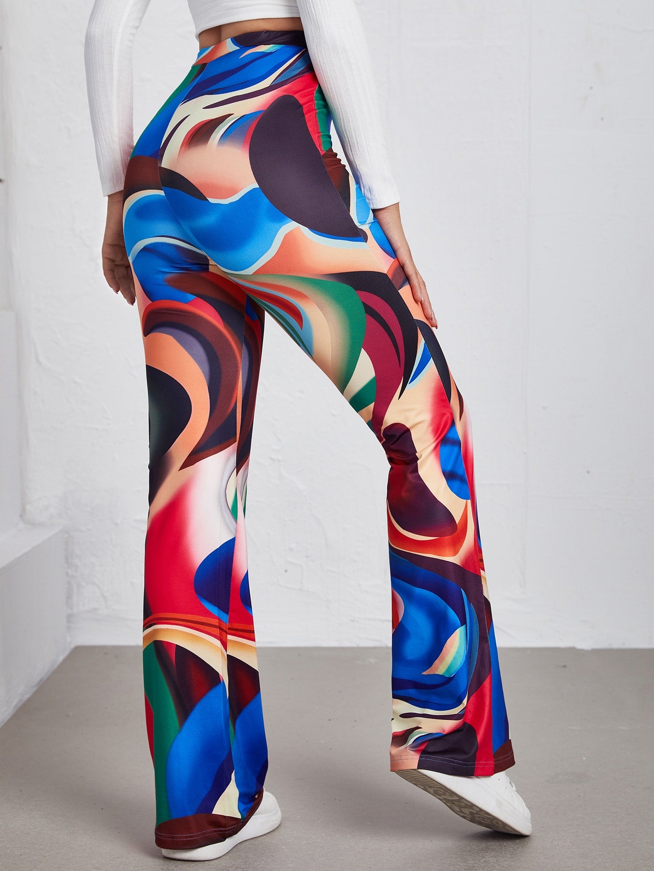 High Waist Allover Print Flare Leg Pants