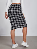 High Waist Plaid Pencil Skirt