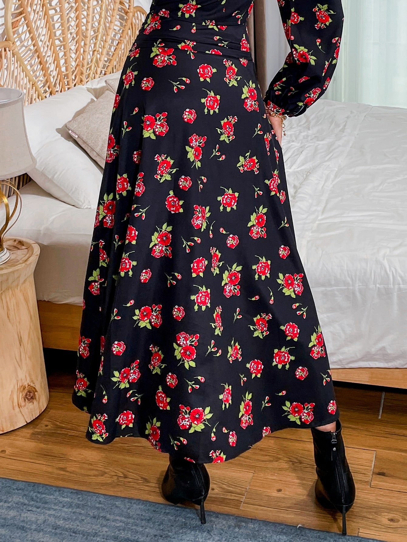 Allover Floral Wrap Skirt