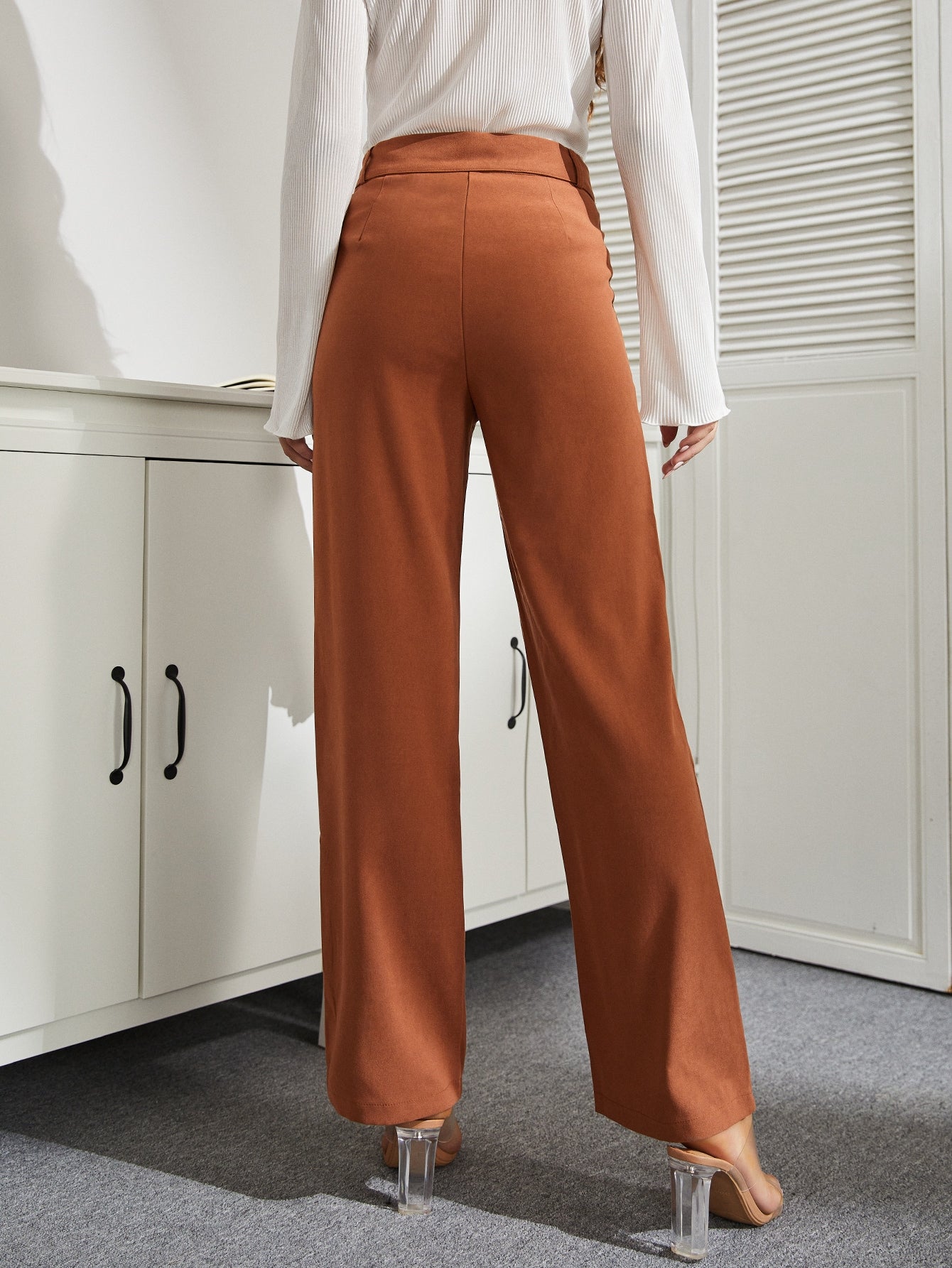 SBetro High Waist Slant Pockets Belted Pants