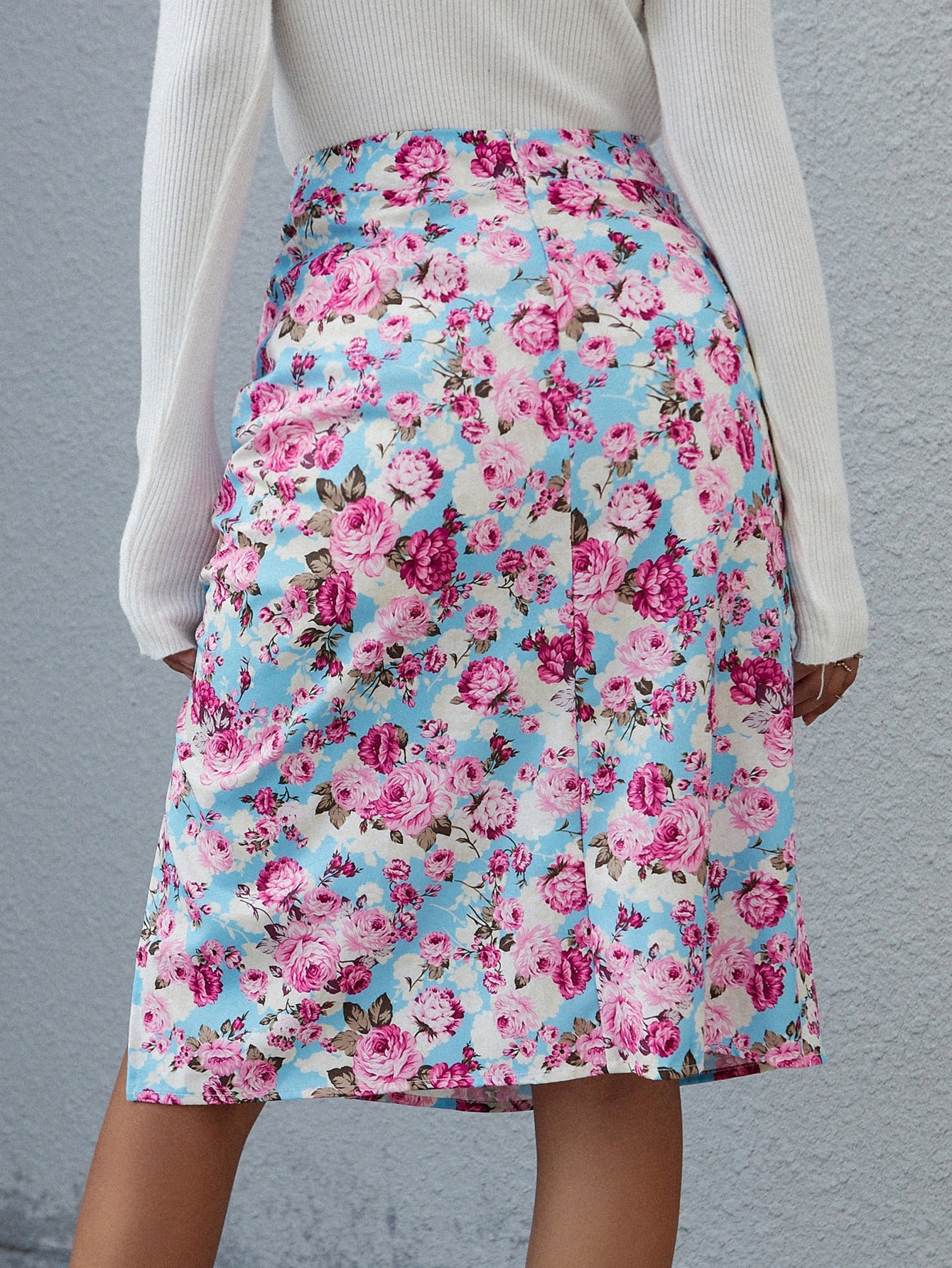 Allover Floral Split Side Skirt
