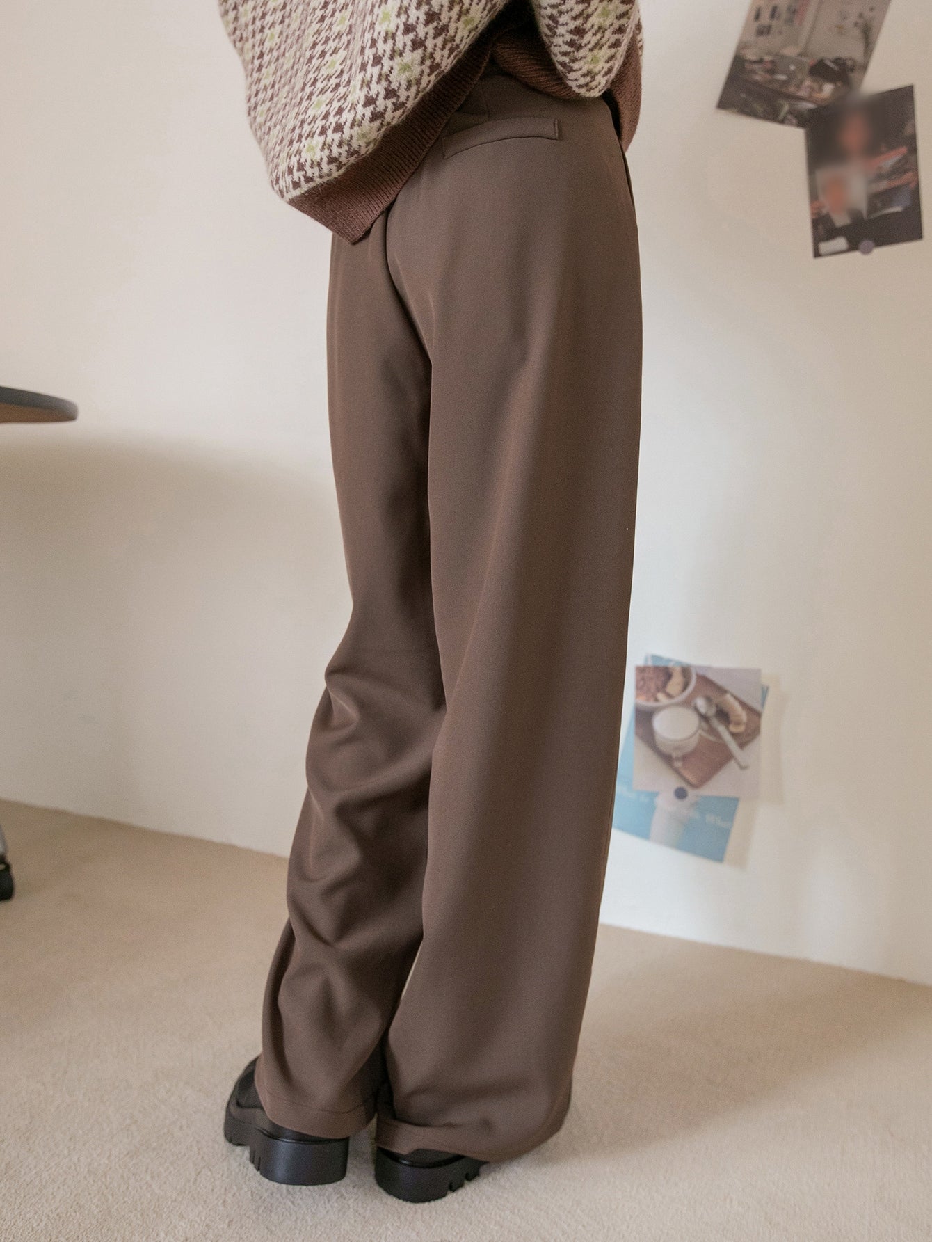 High Waist Plicated Detail Wide Leg Pants