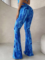 High Waist Marble Print Cut Out Flare Leg Pants