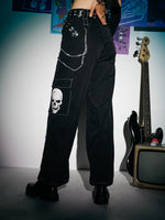 Skull Graphic Contrast Binding Pants