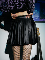 Solid PU Leather Pleated Skirt