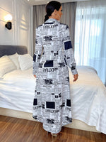Newspaper Print Button Front Shirt Dress Without Belt