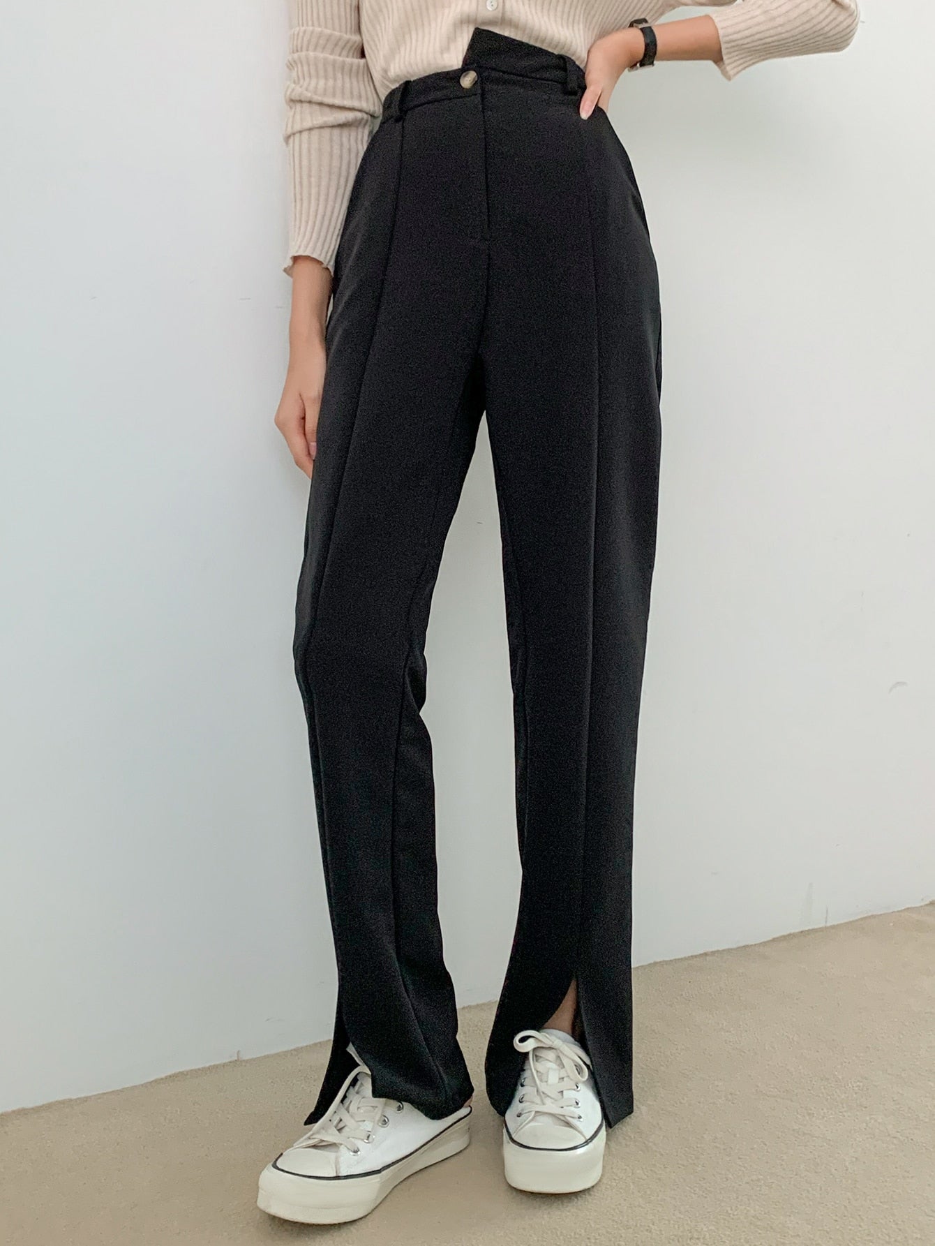 Asymmetrical Waist Split Hem Pants