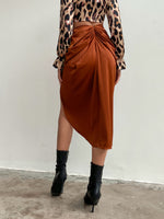 Ruched Split Thigh Satin Skirt