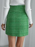 Tweed High Waisted Button Front Skirt