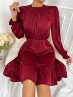 Ruched Frill Trim Flounce Sleeve Ruffle Hem Dress