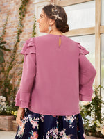Plus 1pc Layered Ruffle Trim Flounce Sleeve Blouse
