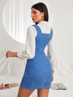 Plaid Single Breasted Tweed Bodycon Dress Without Blouse