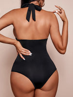Cross Wrap Cut Out Tie Backless Halter Bodysuit