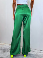 Drawstring Waist Satin Wide Leg Pants